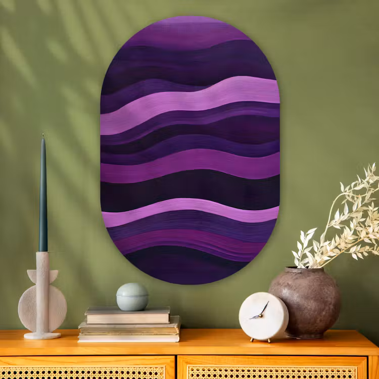 Lijnen - Golven - Paars - Abstract Wandcirkel Ovaal Glas middel -sfeer2