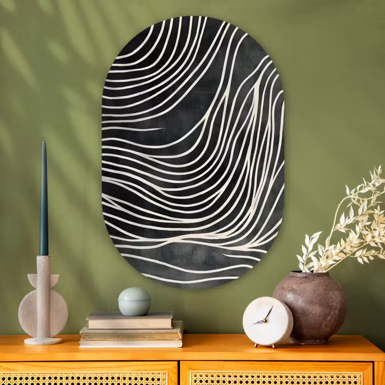 Lijnen - Patroon - Abstract - Wit Wandcirkel Ovaal Glas middel -sfeer2