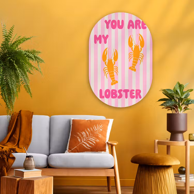 Lobster - Love - Valentijn Wandcirkel Ovaal Glas middel -sfeer4