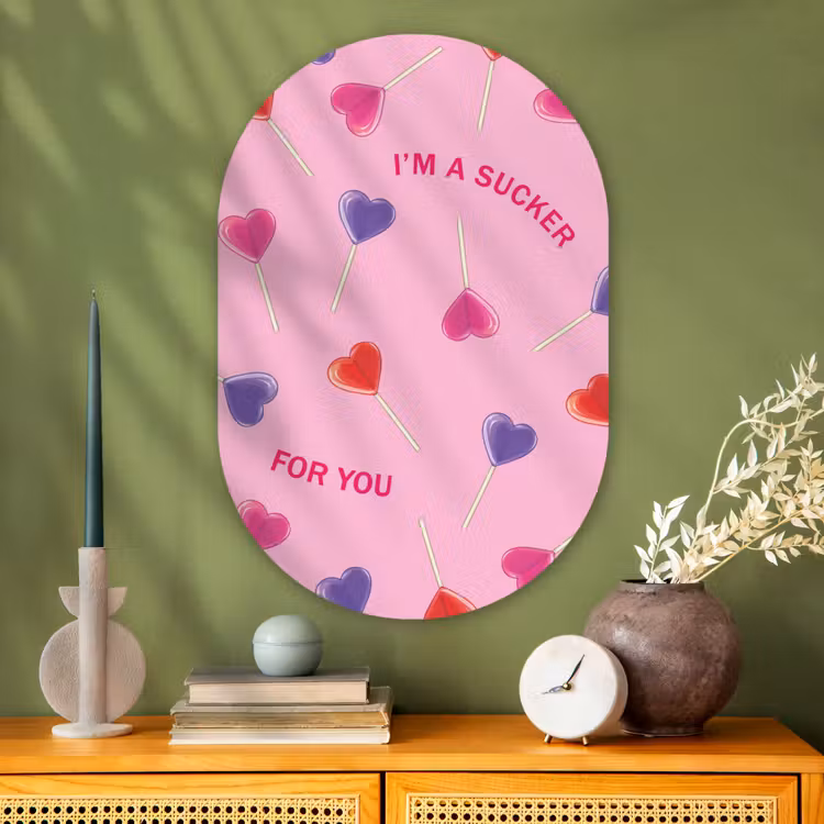 Lolly - Valentijn - Illustratie - Snoep Wandcirkel Ovaal Glas middel -sfeer2