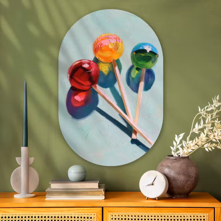 Lollys - Schaduw - Drie - Blauw Wandcirkel Ovaal Glas middel -sfeer2