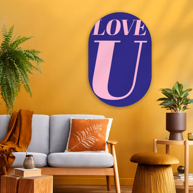 Love - Blauw - Valentijn Wandcirkel Ovaal Glas middel -sfeer4