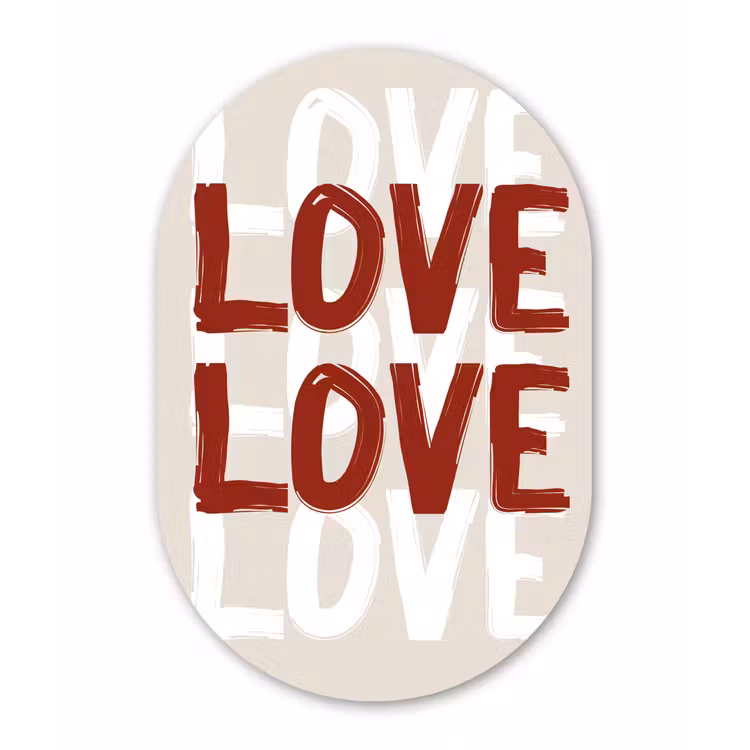 Love - Rood - Tekst Wandcirkel Ovaal Glas middel -3d
