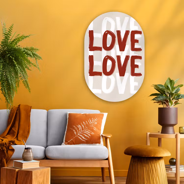 Love - Rood - Tekst Wandcirkel Ovaal Glas middel -sfeer4