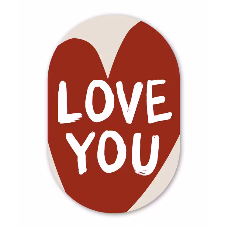 Loveyou - Hart - Rood Wandcirkel Ovaal Glas middel -3d