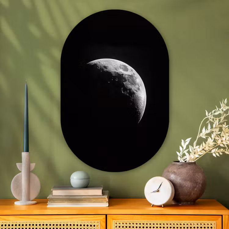 Maan - Hemel - Zwart - Schaduw Wandcirkel Ovaal Glas middel -sfeer2