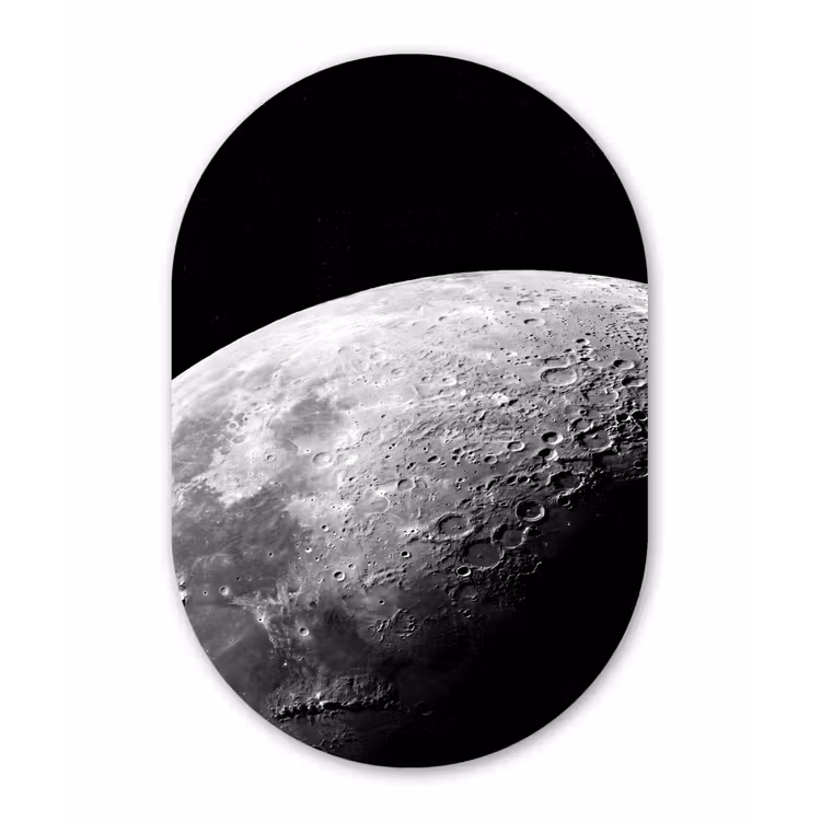 Muurovaal glas - Maan - Kraters - Ruimte - Maan - Kraters - Ruimte Wandcirkel Ovaal Glas middel