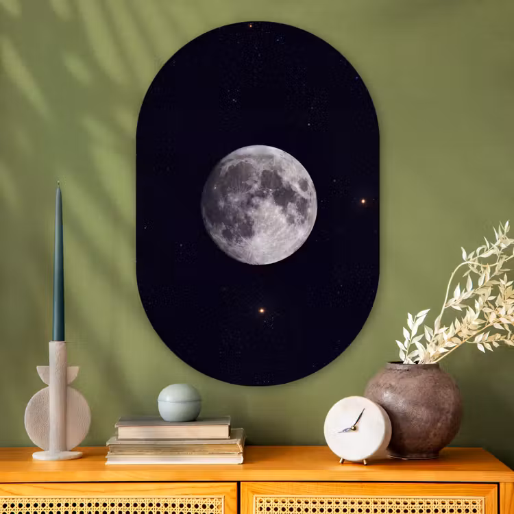 Muurovaal glas - Maan - Sterren - Ruimte - Maan - Sterren - Ruimte Wandcirkel Ovaal Glas middel