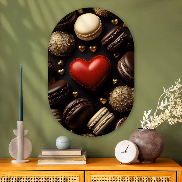 Macarons - Rood - Hart Wandcirkel Ovaal Glas middel -sfeer2