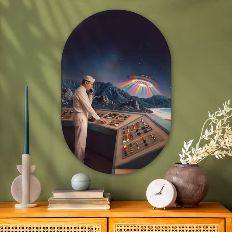 Muurovaal glas - Man - Controlekamer - Strand - Man - Controlekamer - Strand Wandcirkel Ovaal Glas middel