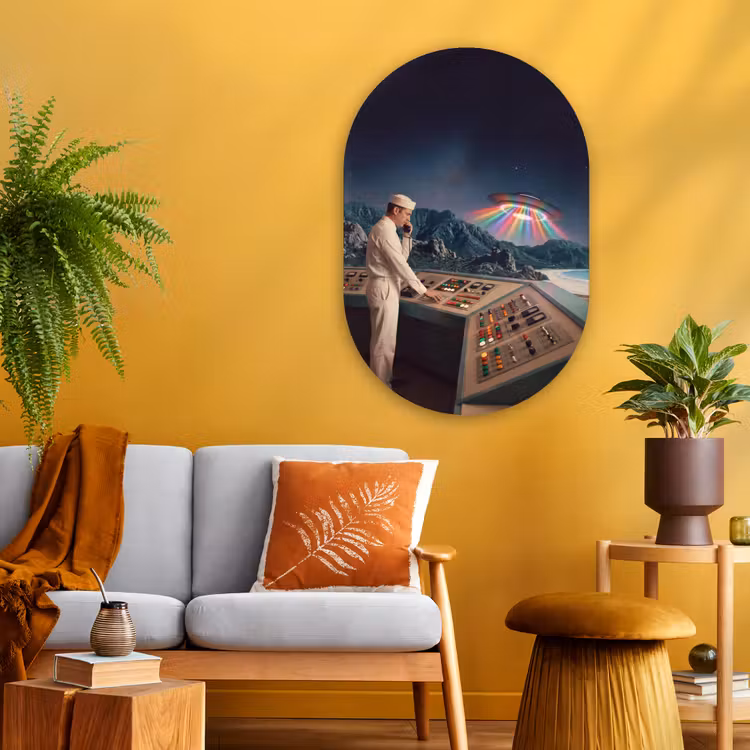 Muurovaal glas - Man - Controlekamer - Strand - Man - Controlekamer - Strand Wandcirkel Ovaal Glas middel