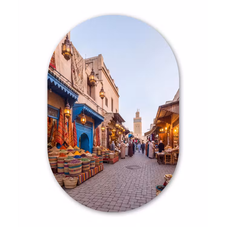 Muurovaal glas - Markt - Oosters - Kleurrijk - Markt - Oosters - Kleurrijk Wandcirkel Ovaal Glas middel
