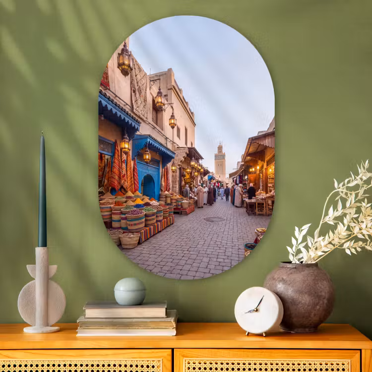 Muurovaal glas - Markt - Oosters - Kleurrijk - Markt - Oosters - Kleurrijk Wandcirkel Ovaal Glas middel