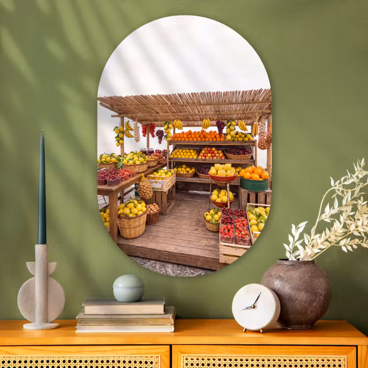 Muurovaal glas - Marktkraam - Fruit - Vers - Marktkraam - Fruit - Vers Wandcirkel Ovaal Glas middel