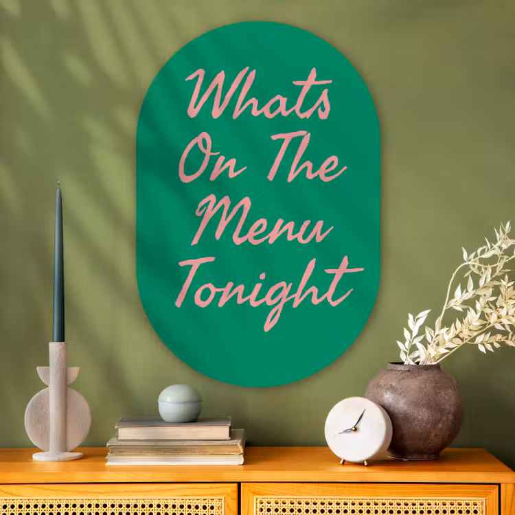 Menu - Quote - Roze Wandcirkel Ovaal Glas middel -sfeer2