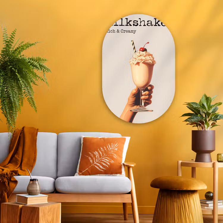 Milkshake - Kers - Rietje Wandcirkel Ovaal Glas middel -sfeer4