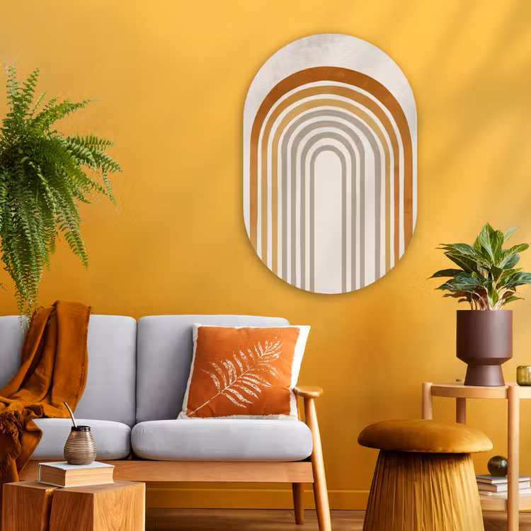 Minimalistisch - Boog - Lijnen - Beige Wandcirkel Ovaal Glas middel -sfeer4