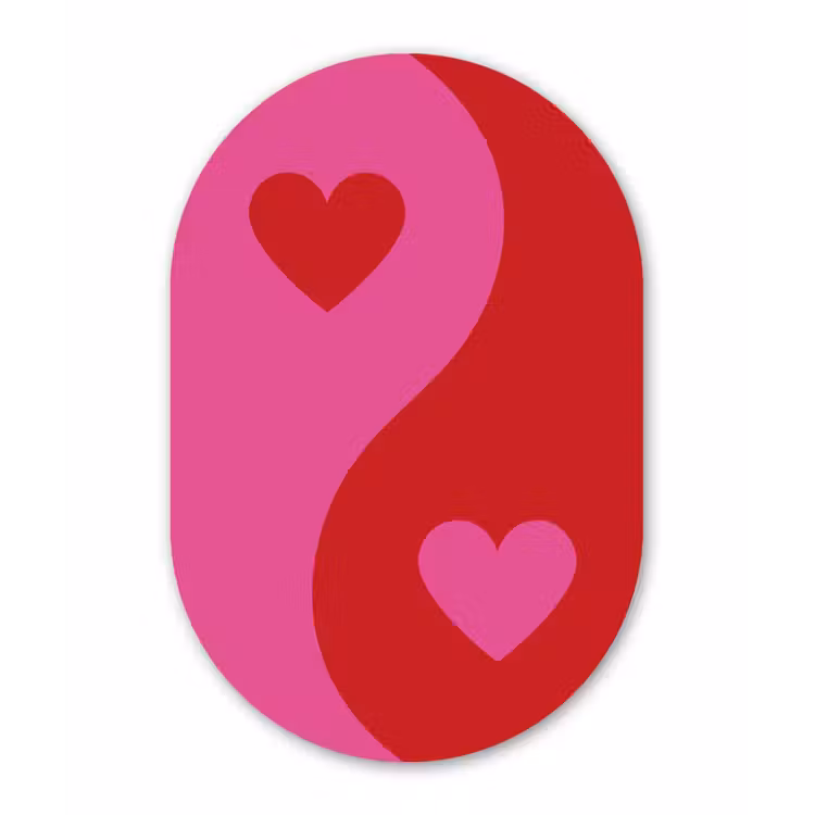 Minimalistisch - Rood - Roze - Hartjes Wandcirkel Ovaal Glas middel -3d