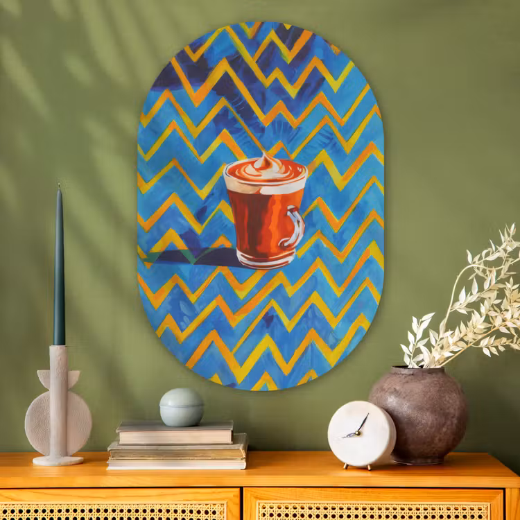 Mok - Koffie - Zigzag - Slagroom Wandcirkel Ovaal Glas middel -sfeer2