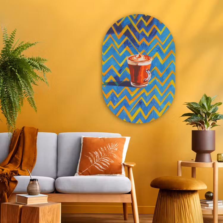 Mok - Koffie - Zigzag - Slagroom Wandcirkel Ovaal Glas middel -sfeer4