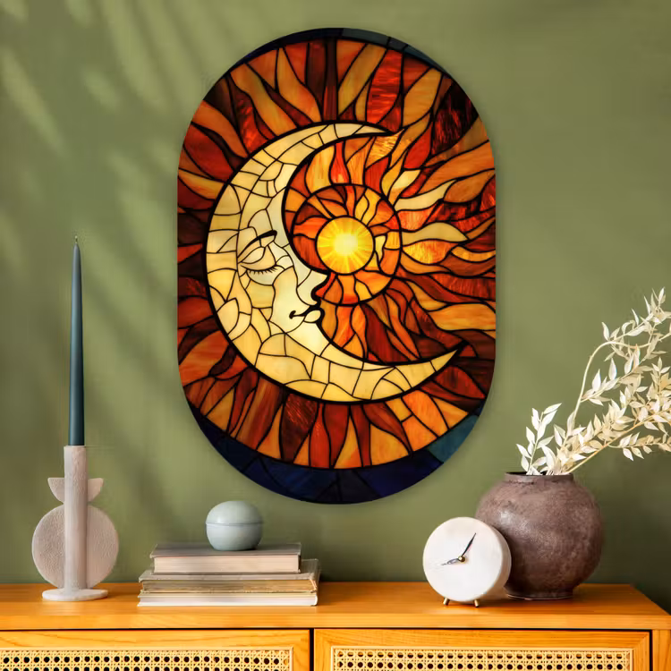 Mozaïek - Glas - Maan - Donkerblauw Wandcirkel Ovaal Glas middel -sfeer2