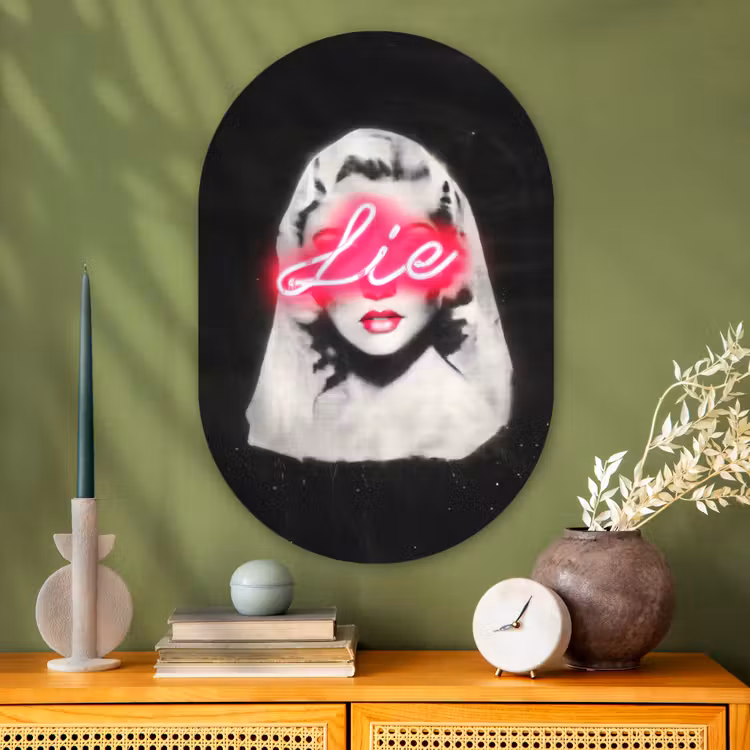Neon - Letters - Vintage - Vrouw Wandcirkel Ovaal Glas middel -sfeer2
