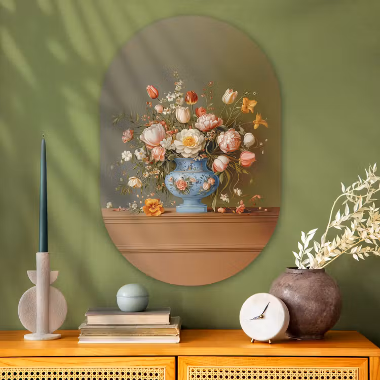 Neutral - Bloemen - Boeket - Vaas Wandcirkel Ovaal Glas middel -sfeer2