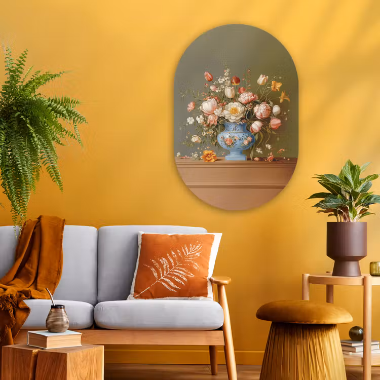 Neutral - Bloemen - Boeket - Vaas Wandcirkel Ovaal Glas middel -sfeer4