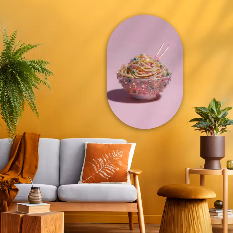 Noodles - Edelstenen - Stokjes - Roze Wandcirkel Ovaal Glas middel -sfeer4
