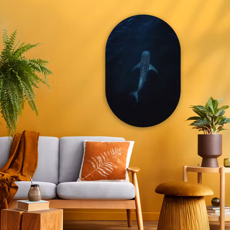 Oceaan - Walvishaai - Donkerblauw - Vlekken Wandcirkel Ovaal Glas middel -sfeer4
