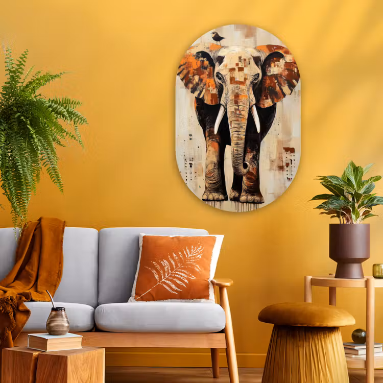Olifant - Slurf - Mozaïek - Abstract Wandcirkel Ovaal Glas middel -sfeer4