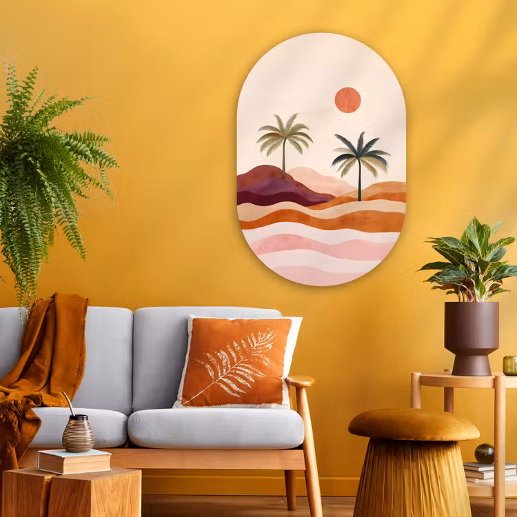 Palmbomen - Abstract - Zon - Heuvels Wandcirkel Ovaal Glas middel -sfeer4