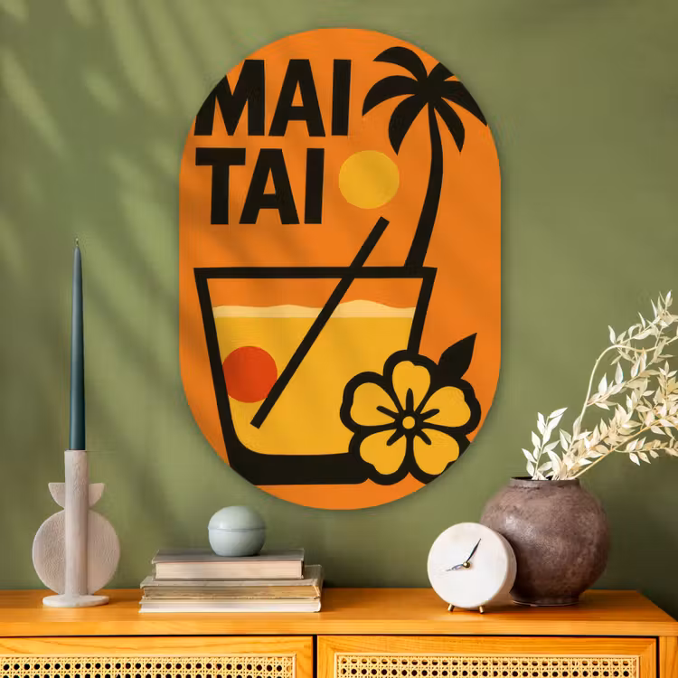 Palmboom - Bloem - Art - Drink Wandcirkel Ovaal Glas middel -sfeer2