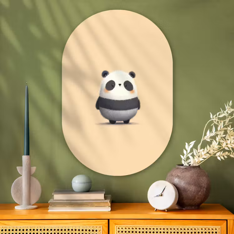 Panda - Beige - Minimalistisch Wandcirkel Ovaal Glas middel -sfeer2