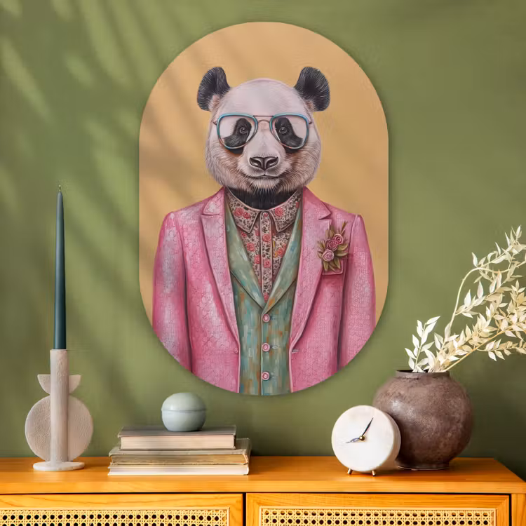 Panda - Pak - Zonnebril - Blauw Wandcirkel Ovaal Glas middel -sfeer2
