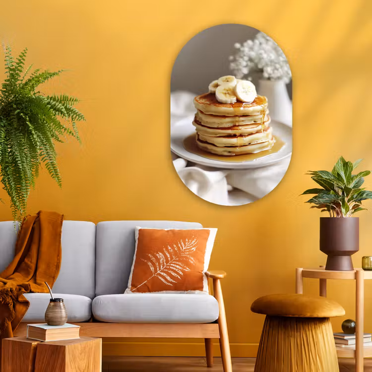 Pannenkoeken - Banaan - Siroop - Wit - Beige Wandcirkel Ovaal Glas middel -sfeer4