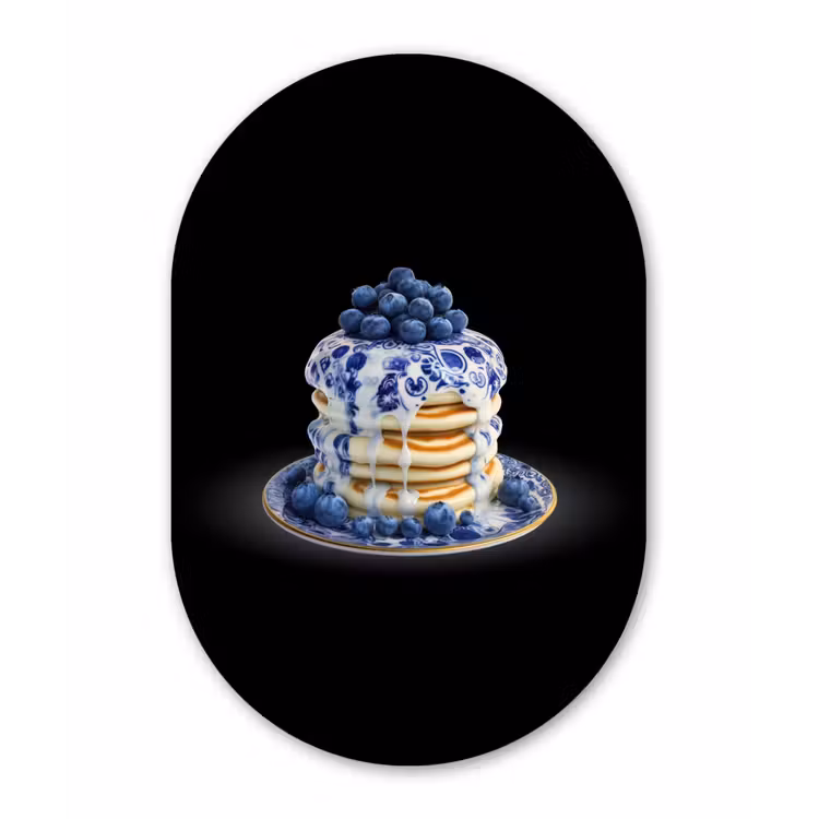 Pannenkoeken - Blauwe Bessen - Bord Wandcirkel Ovaal Glas middel -3d