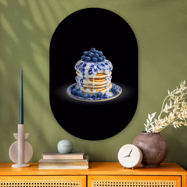 Pannenkoeken - Blauwe Bessen - Bord Wandcirkel Ovaal Glas middel -sfeer2