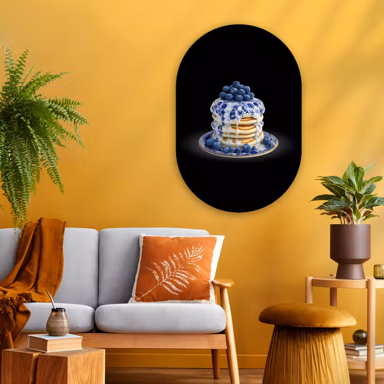 Pannenkoeken - Blauwe Bessen - Bord Wandcirkel Ovaal Glas middel -sfeer4