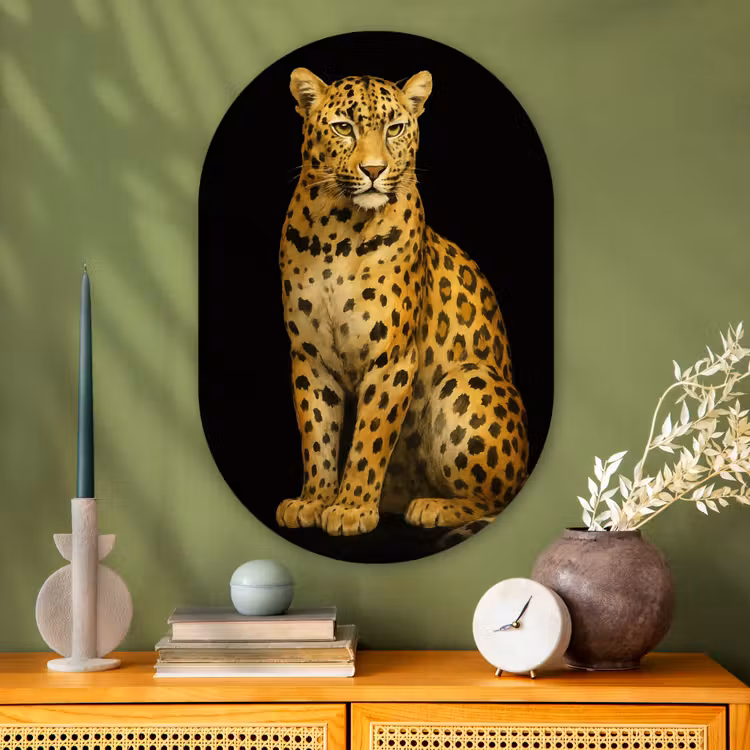 Panter - Realistisch - Bruin Wandcirkel Ovaal Glas middel -sfeer2