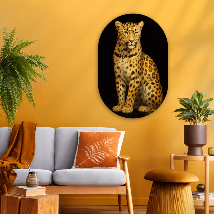 Panter - Realistisch - Bruin Wandcirkel Ovaal Glas middel -sfeer4