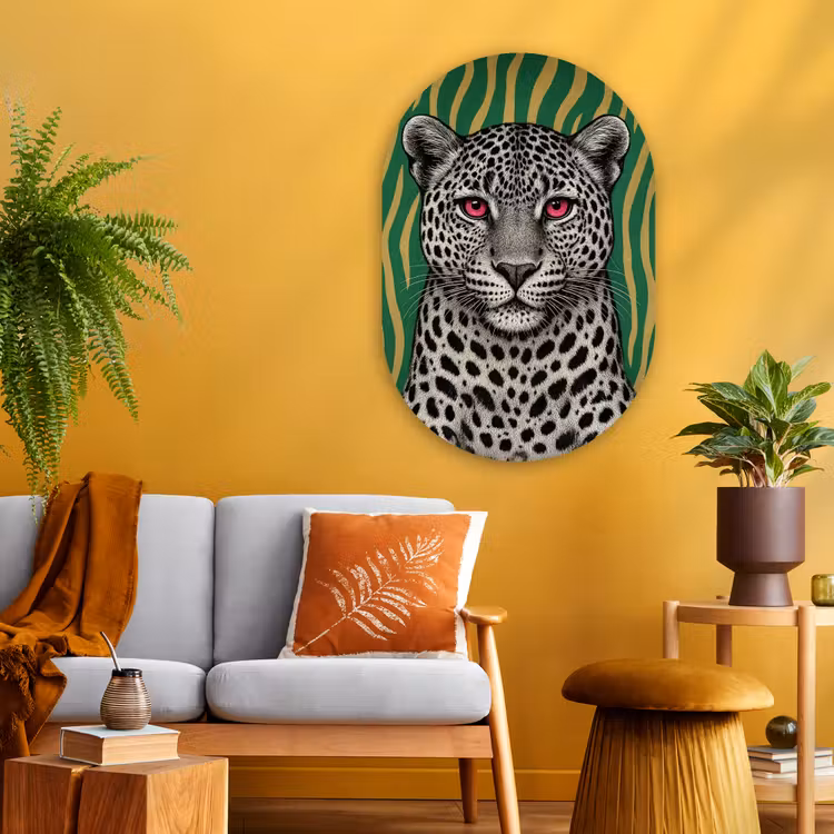 Panter - Zebrapatroon - Groen Wandcirkel Ovaal Glas middel -sfeer4