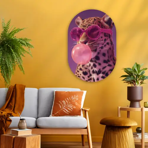 Panter - Zonnebril - Kauwgombel - Roze Wandcirkel Ovaal Glas middel -sfeer4