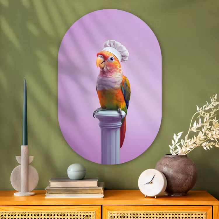 Papegaai - Koksmuts - Pilaar - Vogel Wandcirkel Ovaal Glas middel -sfeer2