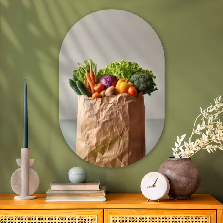 Papieren - Boodschappen - Groente - Kleurrijk Wandcirkel Ovaal Glas middel -sfeer2