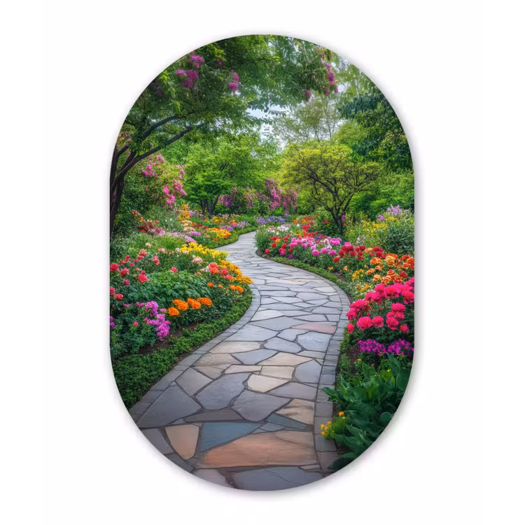 Park - Bloemen - Tuin Wandcirkel Ovaal Glas middel -3d