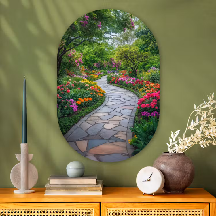 Park - Bloemen - Tuin Wandcirkel Ovaal Glas middel -sfeer2