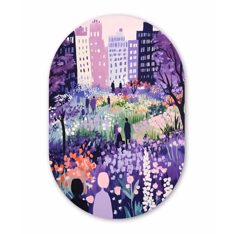 Park - Bomen - Bloemen - Gebouwen Wandcirkel Ovaal Glas middel -3d