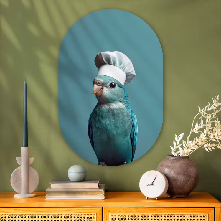 Parkiet - Vogel - Koksmuts - Cute Wandcirkel Ovaal Glas middel -sfeer2