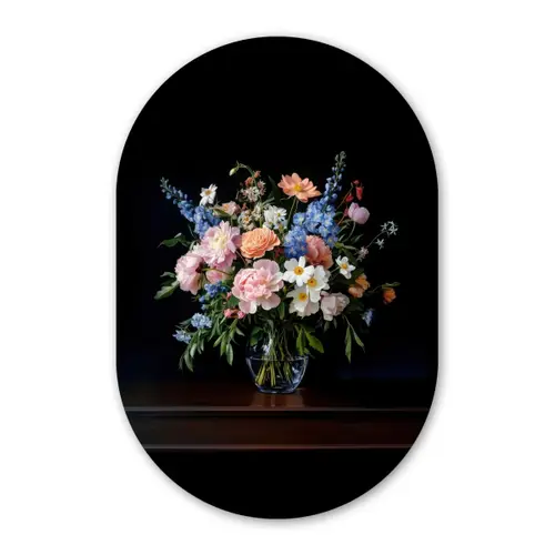 Pastel - Bloemen - Glazen - Vaas Wandcirkel Ovaal Glas middel -3d